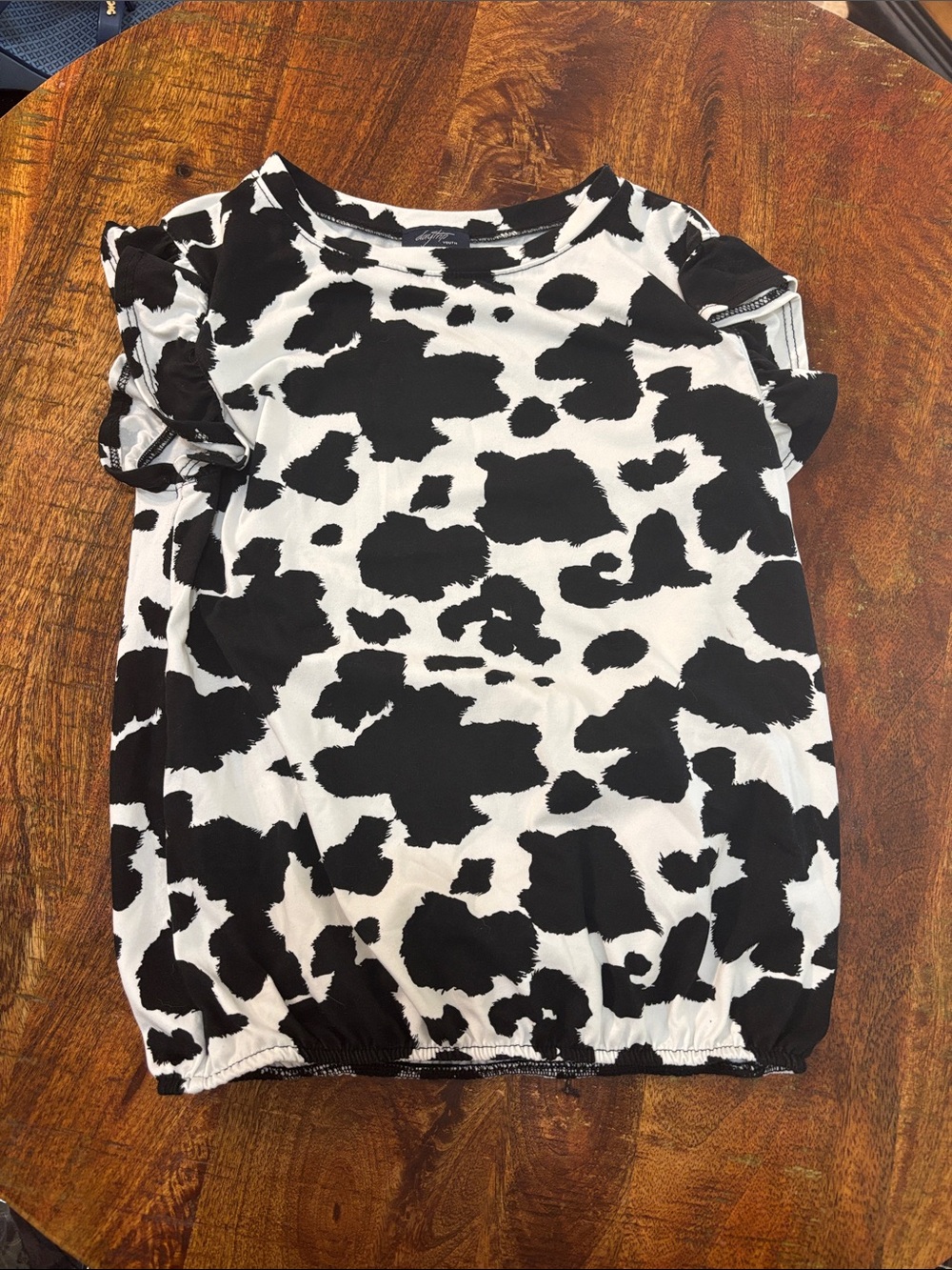 Girls Daytrip Black and White Cow Print Shirt